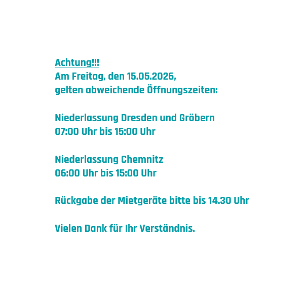 &Auml;nderung der &Ouml;ffnungszeiten 15.05.26
